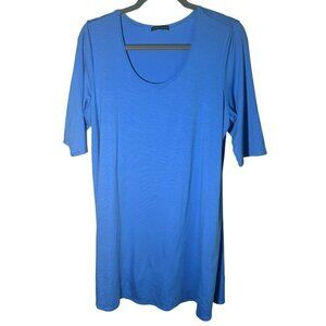 Eileen Fisher Canary Blue Soft Scoop Neck Relaxed Fit Tunic Top Womens L Tencel